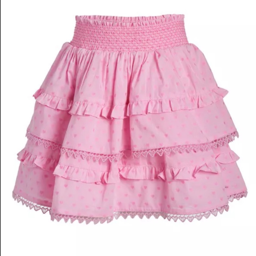 LoveShackFancy Pink Ruffled Tiered Girls Skirt